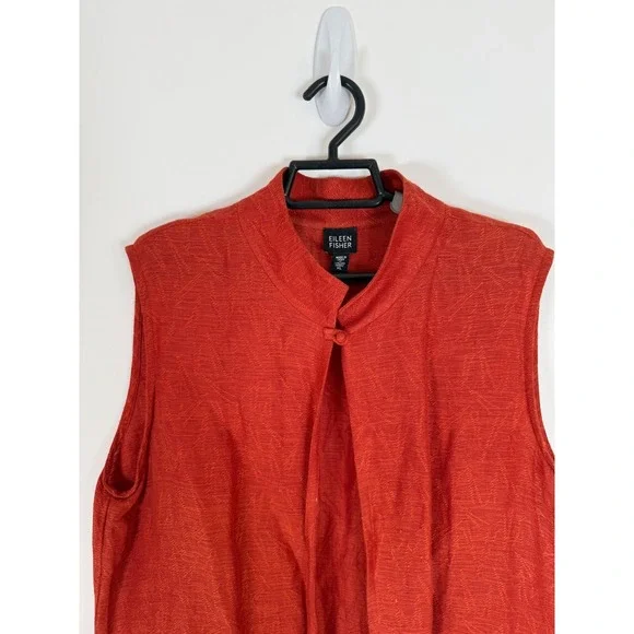 Eileen Fisher Long Vest Women's XL Linen Cotton Textured Sleeveless Red‎ Orange